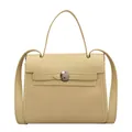 Mini borsa a tracolla color crema con texture litchi e fibbia in argento lucido - Giallo