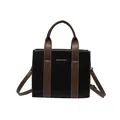 Large capacity black and brown patchwork faux leather tote bag with shoulder strap - Black