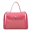 Borsa stile Kelly rosa in pelle con grana litchi, fibbia argento e tracolla rimovibile - Rosa Rosso