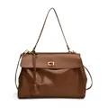 Borsa tote in morbida pelle marrone con chiusura girevole dorata e grande capienza - Grande / Marrone