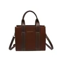 Brown two-tone tote bag with lychee texture faux leather and adjustable shoulder strap - Brown