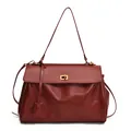 Borsa a tracolla minimalista in pelle bordeaux con chiusura a rotazione dorata - Grande / Rosso