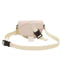 Mini borsa a sella in nylon beige con tracolla regolabile e chiusura a fibbia - Bianco Sporco