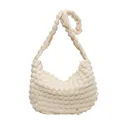 Borsa a spalla chic bianco crema con trama a bolle plissettata e tracolla larga - Bianco