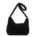 Elegante borsa a spalla nera a pieghe con trama a bolle e chiusura a zip - Nero