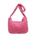 Borsa hobo rosa vivace con trama a bolle e design a pieghe minimalista da donna - rosa acceso