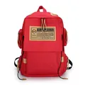 Large capacity bright red canvas backpack with vintage style orange label patches - Red