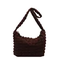 Sac à bandoulière marron foncé avec texture plissée et fermeture éclair argentée - Café