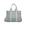 Sac fourre-tout en toile bleu clair avec lanières en cuir gris et bandoulière rétro - Bleu / Petit