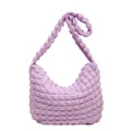 Sac à épaule hobo tendance lilas en tissu gaufré avec une texture plissée chic - Violet