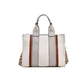 Sac fourre-tout chic en toile beige avec garniture en cuir gris et marron et détails - Marron / Petit