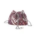 Borsa a secchiello etnica in cotone e lino con coulisse di perle e catena argento - Cotone Lino Rosa