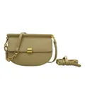 Borsa a sella verde oliva con hardware in metallo dorato e catena decorativa - Lino
