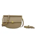 Borsa a sella beige semicircolare con chiusura dorata e tracolla a catena spessa - Cachi