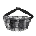 Minimalist canvas plaid waist bag with distressed frayed texture and adjustable strap - White