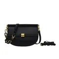 Borsa a sella nera classica con fibbia dorata e tracolla decorativa in resina - Nero