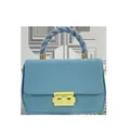 Sky blue candy-colored PU leather crossbody bag with twisted handle and gold buckle - Blue