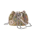 Secchiello etnico in cotone e lino con trama a quadri e coulisse con perle - Cotone Lino Cachi