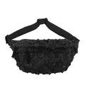 Minimalist large canvas chest bag in dark gray tweed fabric with adjustable strap - Black