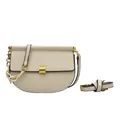 Borsa a sella beige con chiusura dorata e tracolla a catena bicolore alla moda - Bianco Crema