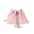 Borsa a secchiello in maglia rosa a quadri con catena d'argento e perle grandi - Rosa