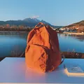 Grande zaino minimalista in tela arancione con tasca frontale con zip per la scuola - Arancione