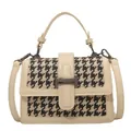 Piccola borsa beige a quadretti pied-de-poule con tracolla e fibbia metallica - Bianco Sporco Pied-de-poule