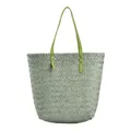Bolso capazo de paja tejida verde claro con asas verde vibrante para la playa y el verano - verde claro