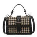 Elegante borsa a tracolla pied-de-poule bianca e nera con finiture in pelle e fibbia - Pied de Poule Nero