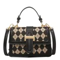 Piccola borsa a tracolla con motivo a rombi beige e nero e dettagli in metallo oro - Rombo Nero