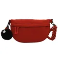 Borsa a tracolla a mezzaluna rossa in tela con cinturino in corda intrecciata - Senza Ciondolo / Rosso