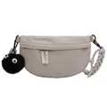 Borsa a tracolla a mezzaluna in tela grigio chiaro con tracolla intrecciata e peluche - Senza Ciondolo / Grigio