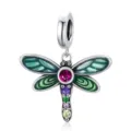 Green enamel dragonfly charm with five-color zircon stones for charm bracelets - 030
