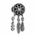 Abalorio atrapasueños plateado con corazón y plumas para pulseras de abalorios - Colgante de Pluma Atrapasueños Retro (027)