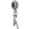 Colgante de bate de cricket de plata con acabado vintage para pulseras de abalorios - Colgante Tema Críquet Retro (033)