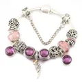 Bracciale a catena serpente d'argento con perline di cristallo viola e ciondoli - Viola / 16cm