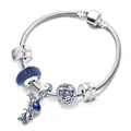 Astronaut themed snake chain bracelet with blue glass beads and star charms on white background - Space Dream Style (4 Clip Style)