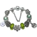 DIY charm bracelet with green murano glass beads and tree of life pendant on snake chain - Green