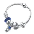 Bracciale argento con astronauta, perla di vetro blu e ciondoli a stella e luna - 16cm / Blu Stile 8