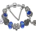 Pulsera de cadena de serpiente con cuentas de cristal azul y colgante del árbol - 17cm / Azul marino