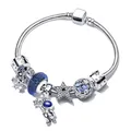 Astronaut star charm bracelet in silver finish with deep blue beads and galaxy charms - Blue Style 9