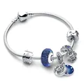 Starry sky charm bracelet with blue glass bead and moon pendant on snake chain - Blue Style 10