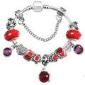Detail of DIY charm bracelet with red heart beads and Forever Friends engraving - 16cm / Red