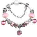 Pink DIY beaded charm bracelet with silver snake chain and Forever Friends pendant - 16cm / Pink