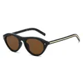Cat eye zonnebril met zwart montuur, amberkleurige glazen en gouden metalen accenten - Normaal / Standaard - Zwart montuur met effen bruine glazen