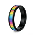 Matte black titanium steel ring with textured rainbow stripes for men and women - US 7 / Black
