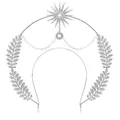 Cerchietto corona halo barocca dea del sole argento con perle e foglie di alloro - Cerchietto Bohemien-Stile Dea (FG187) / Argento
