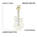 Electric guitar brooch with gold plating, white pearlescent inlay, and clear crystals - White