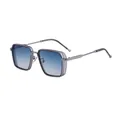 Square gunmetal sunglasses with gradient blue lenses and industrial metallic frame - C5 Light Gunmetal Frame Blue