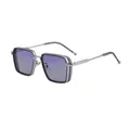 Square silver metal sunglasses with purple gradient lenses and retro punk style frame - Silver Frame/Light Gray Blue Coating (C7)